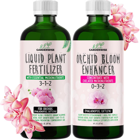 Orchid Fertilizer – Complete Orchid Plant Food Set 3-1-2 & 0-3-2 Liquid Fertilizers for Blooming, Root Growth – Optimal Orchids Care (2 x 16 OZ Bottles)