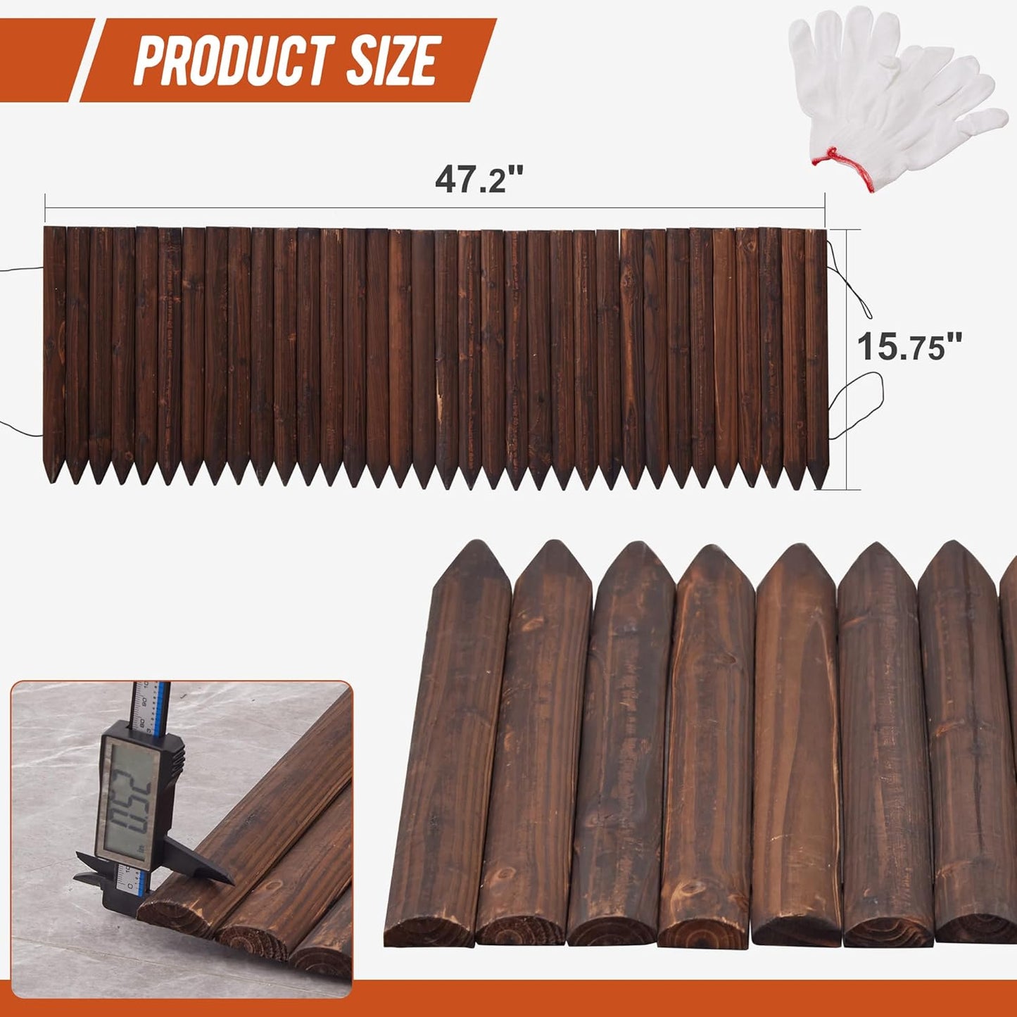 Garden Edging Border Wood Fence for Yard Patio Path Decorative Landscape Edging Flower Bed, 15.7" H-3pcs