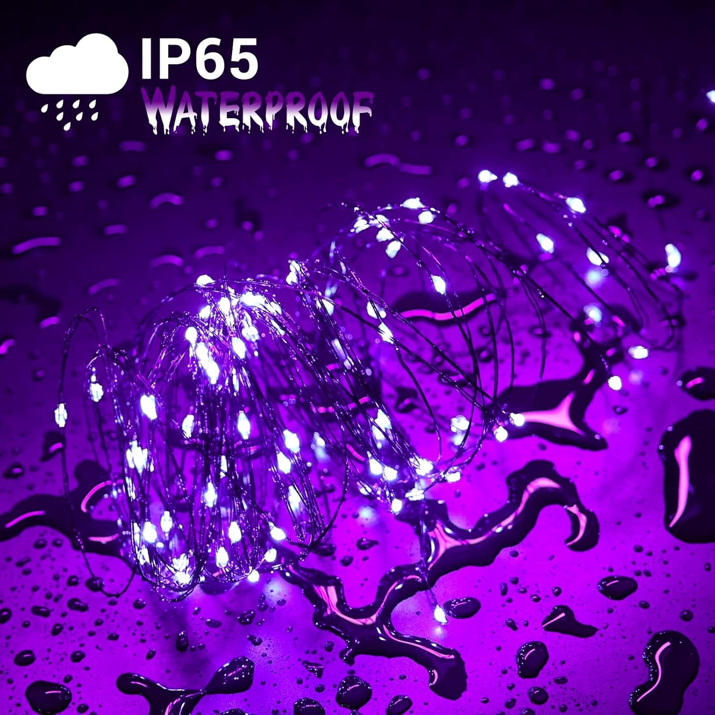 Joomer Purple Halloween Solar String Lights - 2 Pack Total 80FT 240LED Solar Fairy Lights, Waterproof Outdoor Twinkle Lights with 8 Modes for Garden, Porch, Trees, Halloween Decor (Black Wire)