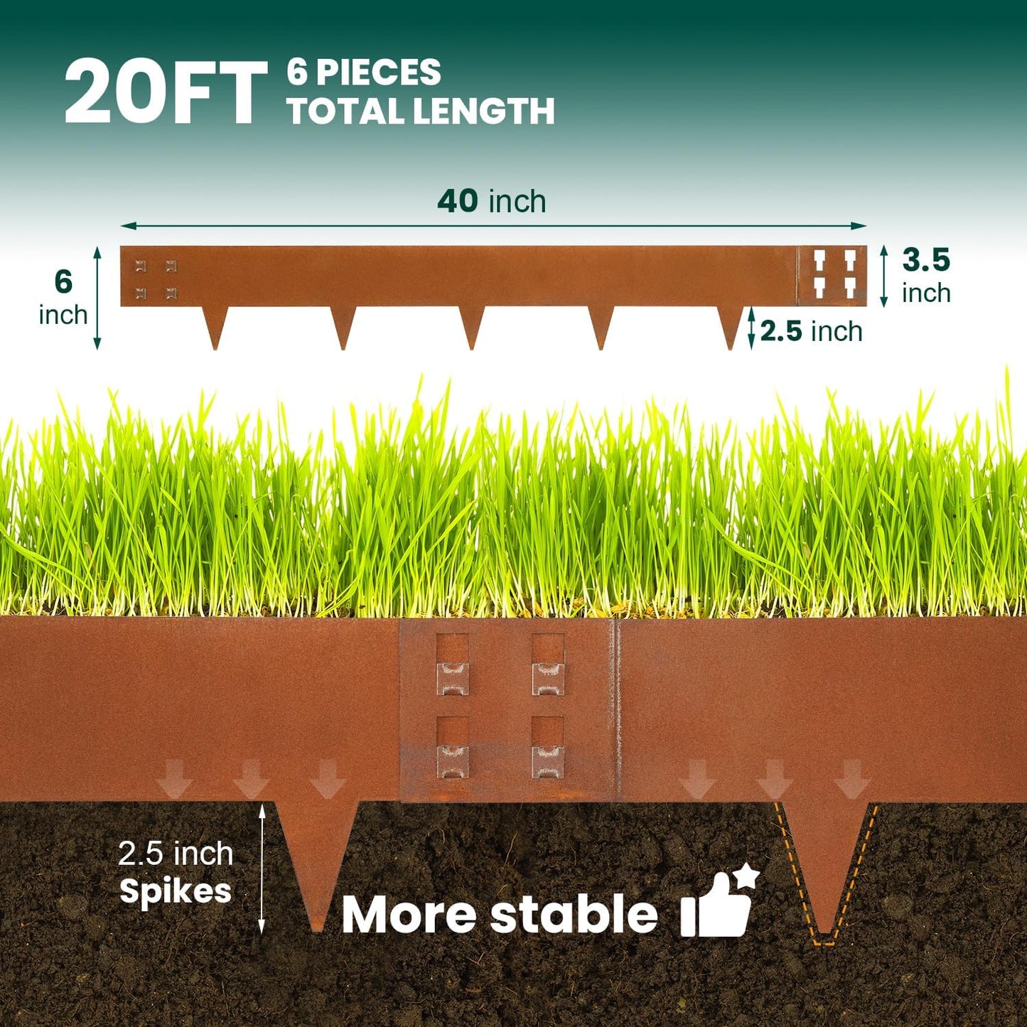 Corten Steel Landscape Edging 40" Lx 6" H Steel Landscaping Edging 6 pcs Metal Landscape Edging Garden Border Edge Patina for Yard Lawn Outdoor Flower Plant by GZGNEEVL