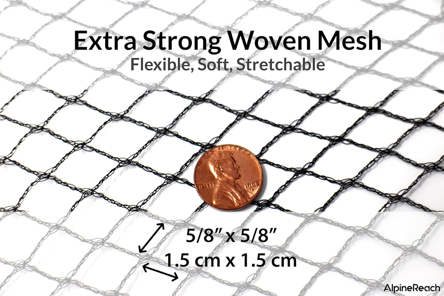 AlpineReach Garden Netting 15 x 30 ft Heavy Duty Bird Net, Deer, Plant Protection Extra Strong Woven Mesh, Reusable Kit with Zip Ties, Animal Fencing for Fruits Trees, Black