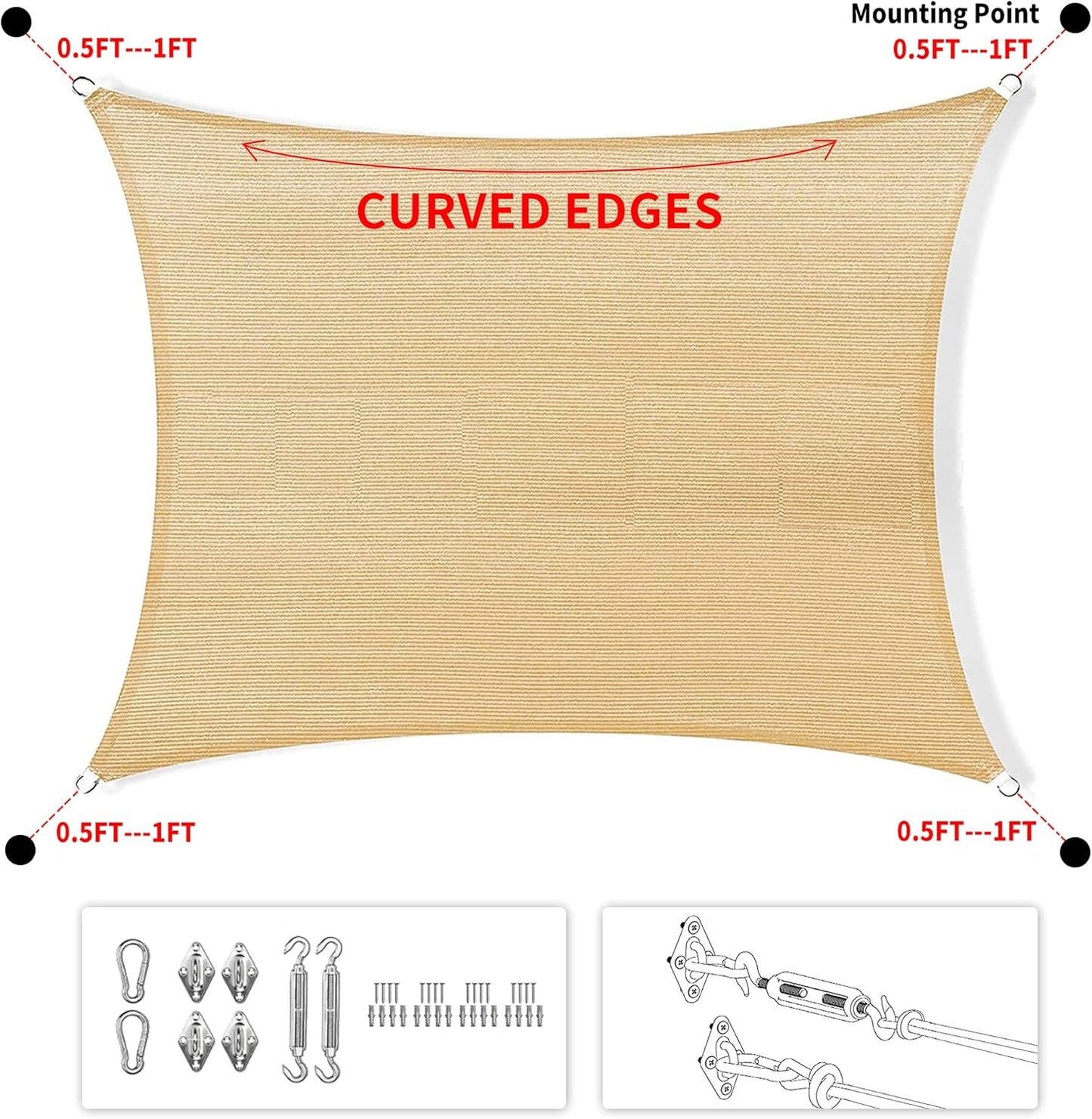 13' x 14' White Rectangle Sun Shade Sail SSP1212 Canopy Durable Fabric UV Block Awning,We Make Custom Orders