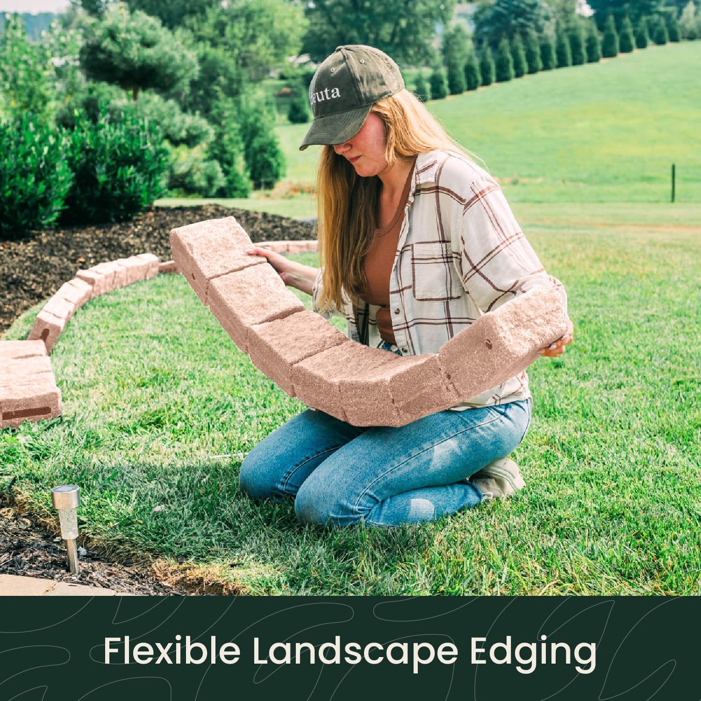 Beuta Landscape Edging | Garden Edging Border | Faux Stone Blocks for Lawn Edging, Flower Beds & Yard Edging – 40 Pack | Each Section Has 6 Blocks 48" L x 4" W x 6.5" H | 80 Spikes | Sandstone