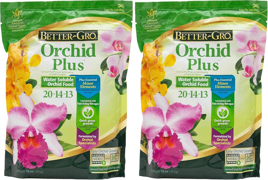Better-Gro Orchid Plus 20-14-13 - Urea-Free Orchid Fertilizer for Vigorous Growth, Water Soluble, Nitrate Nitrogen-Rich, Ideal for Indoor Potted Plants and Tropical Plants - 16 oz Resealable Bag