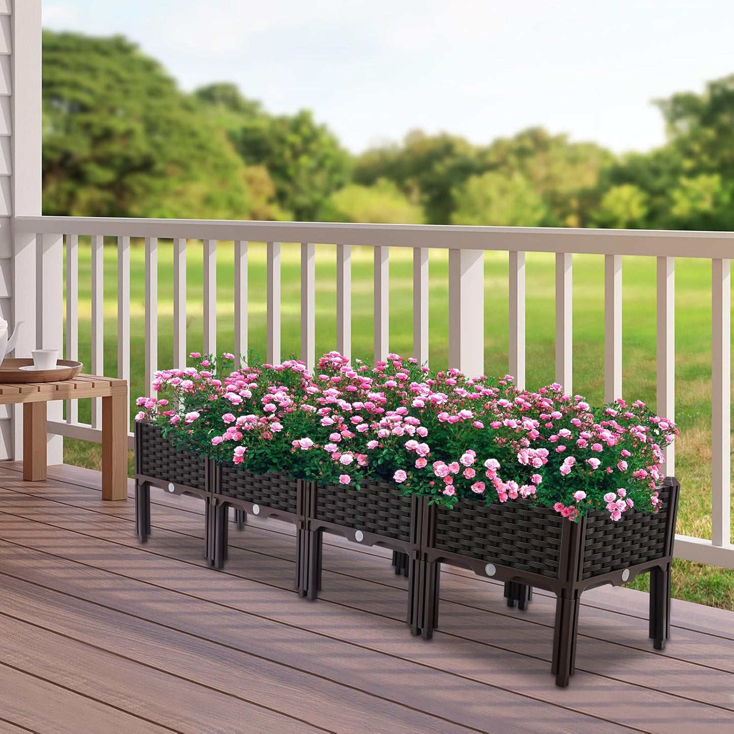 61.4" L x15.4 W x15 H PP Raised Flower Boxes Planter Boxes Outdoor Raised Garden Bed Indoor Outdoor Planting Bed Rectangle Planter Box for Patios Lawn Yard Decor Storage