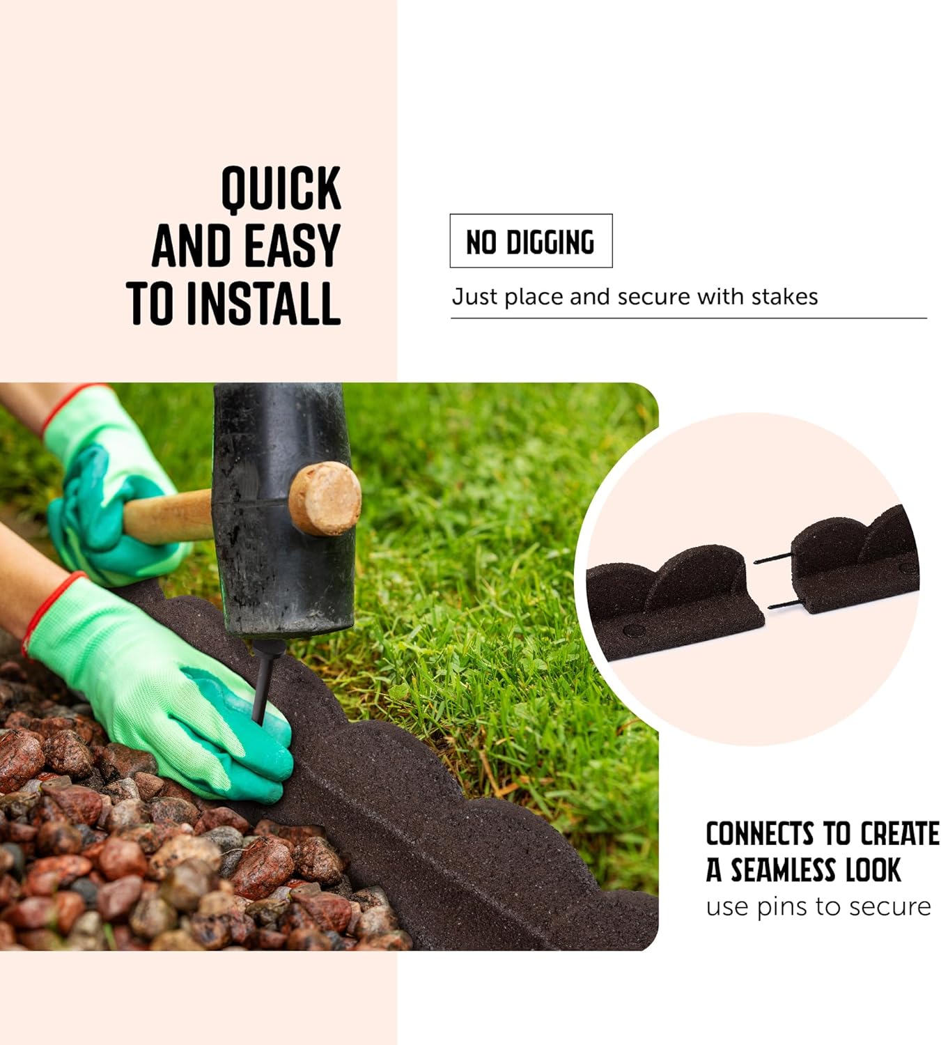 Playsafer L Shaped Flexible Rubber Scalloped Edger for Lawns Landscaping and Playground | Easy No Dig Installation| 4' Long (6, Brown)