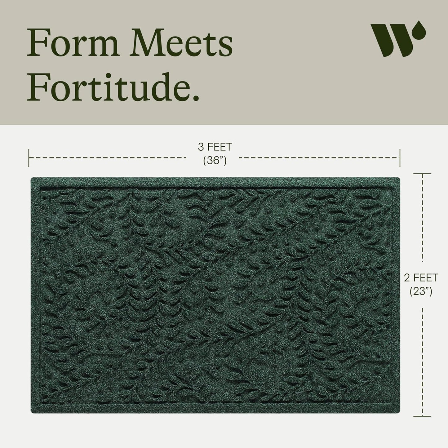 WaterHog Indoor/Outdoor Door Mat, 2' x 3', Made in USA, Durable & Skid-Resistant Front Door Rug, Decorative, Water-Trapping & Heavy-Duty Entryway Floor Mat For Your Home, Boxwood Collection, Evergreen