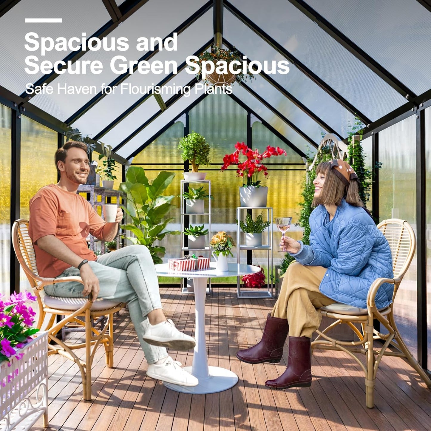 CDCASA 10.3x6.2x6.7 FT Greenhouse for Outdoors, Easy Assembly Thicker Aluminum & Polycarbonate Greenhouses w/2 Windows, Swing Door, Walk-in Green House for Outside, Patio, Backyard, Garden