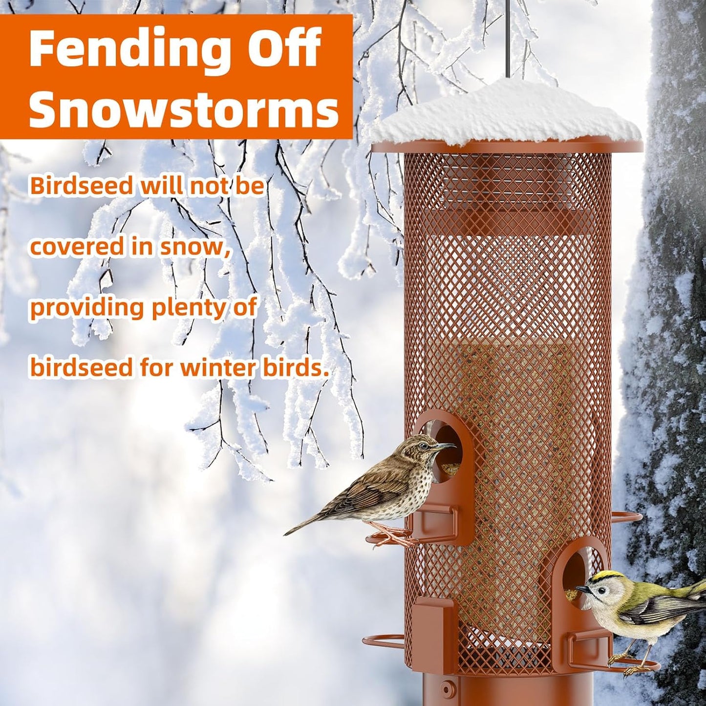 Metal Squirrel Proof Bird Feeder,Bird Feeders for Outdoors,Weight Activated Squirrel Proof Wild Bird Feeders with Finch Cardinal Chickadee,Large Capacity,Weatherproof and Durable,Reddish Brown