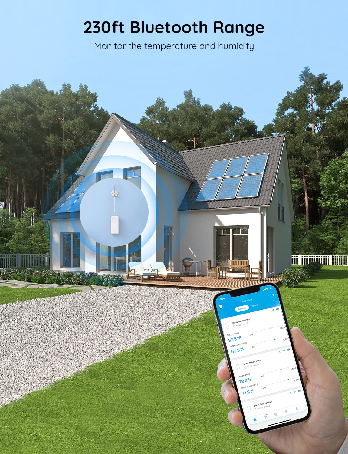 Govee Hygrometer Thermometer 3Pack H5100, Mini Bluetooth Temperature Humidity Sensor with APP Notification Alert, 2 Years Free Data Storage Export, 230 Feet Connecting Range