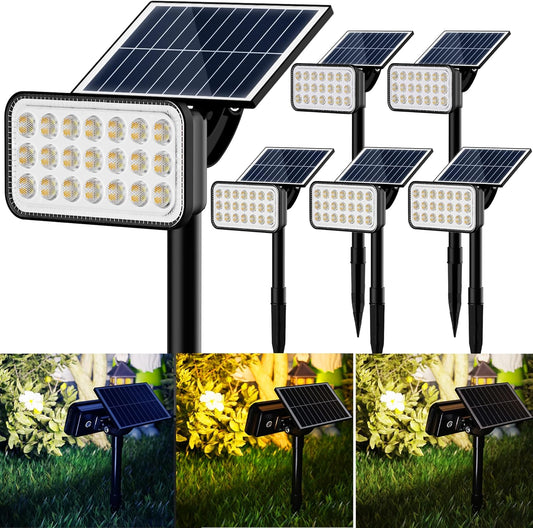 JACKYLED 84 LED Solar Spotlights, Solar Spot Lights w/ 5 Lighting Modes 3 Color, 360 Adjustable Light & Panel, Outdoor Waterproof Super Bright Garden Lights for House Yard Garage Pathway, 6 Pack