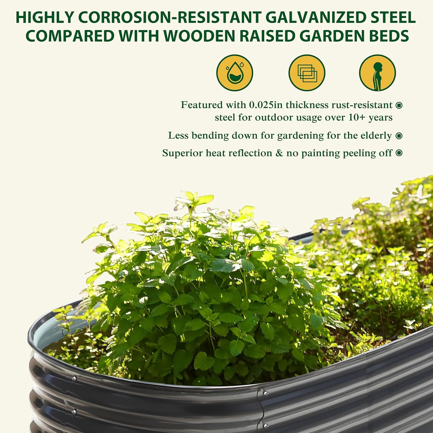 MUPATER Galvanized Raised Garden Bed 8x2x2ft, 9-in-1 Metal Raised Planter Box Oval with 2 Aluminum Support Rods,Outdoor for Vegetable, Flower, Backyard and Patio, Gray