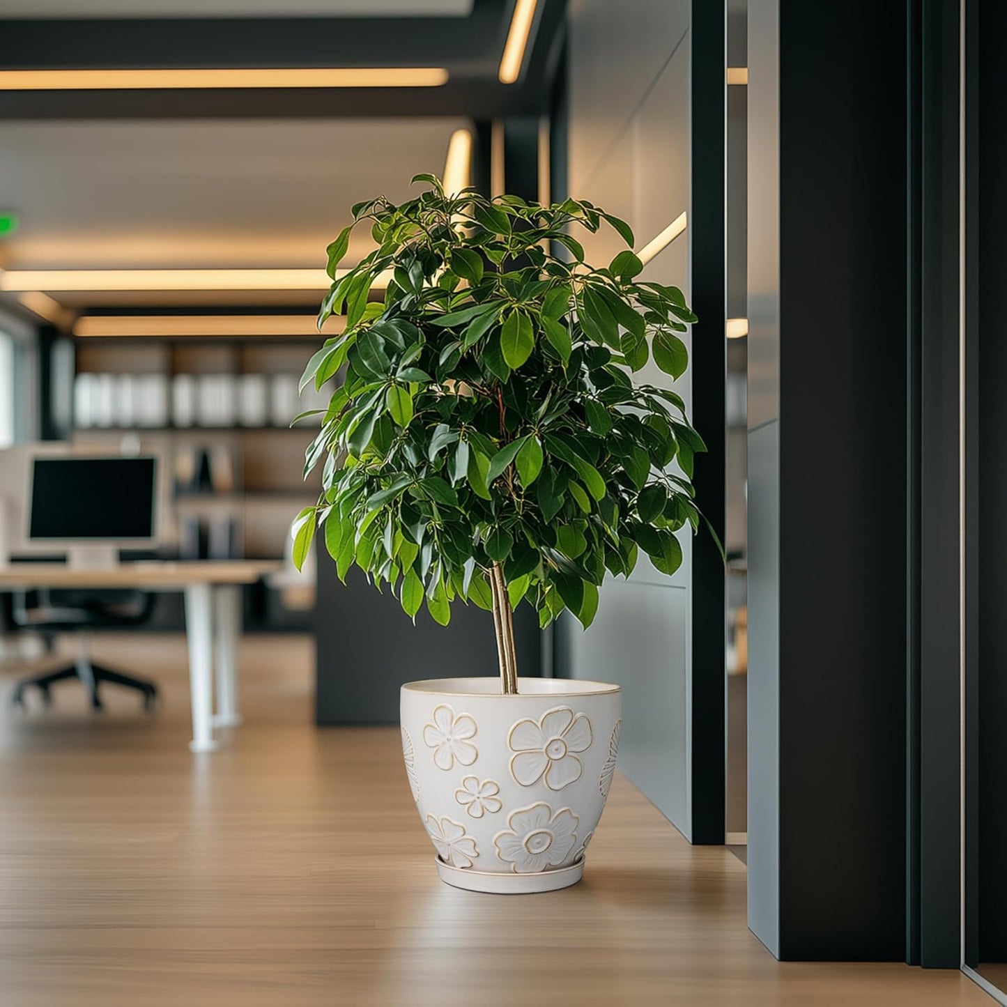 10 Inch Ceramic Planter Pot Large Plant Pot for Indoor Plants Outdoor Round Flower Pot with Drainage Hole and Saucer for Home Garden Decor White