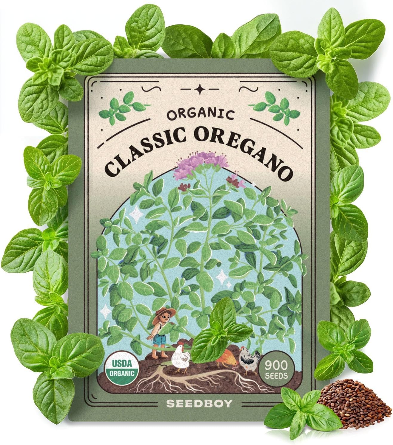 Seedboy Organic Oregano Seeds for Planting Indoor and Outdoor, Non-GMO and USDA Certified Herb Seed Packet for Hydroponic Garden Indoor or Planting Outdoors (Italian Oregano)