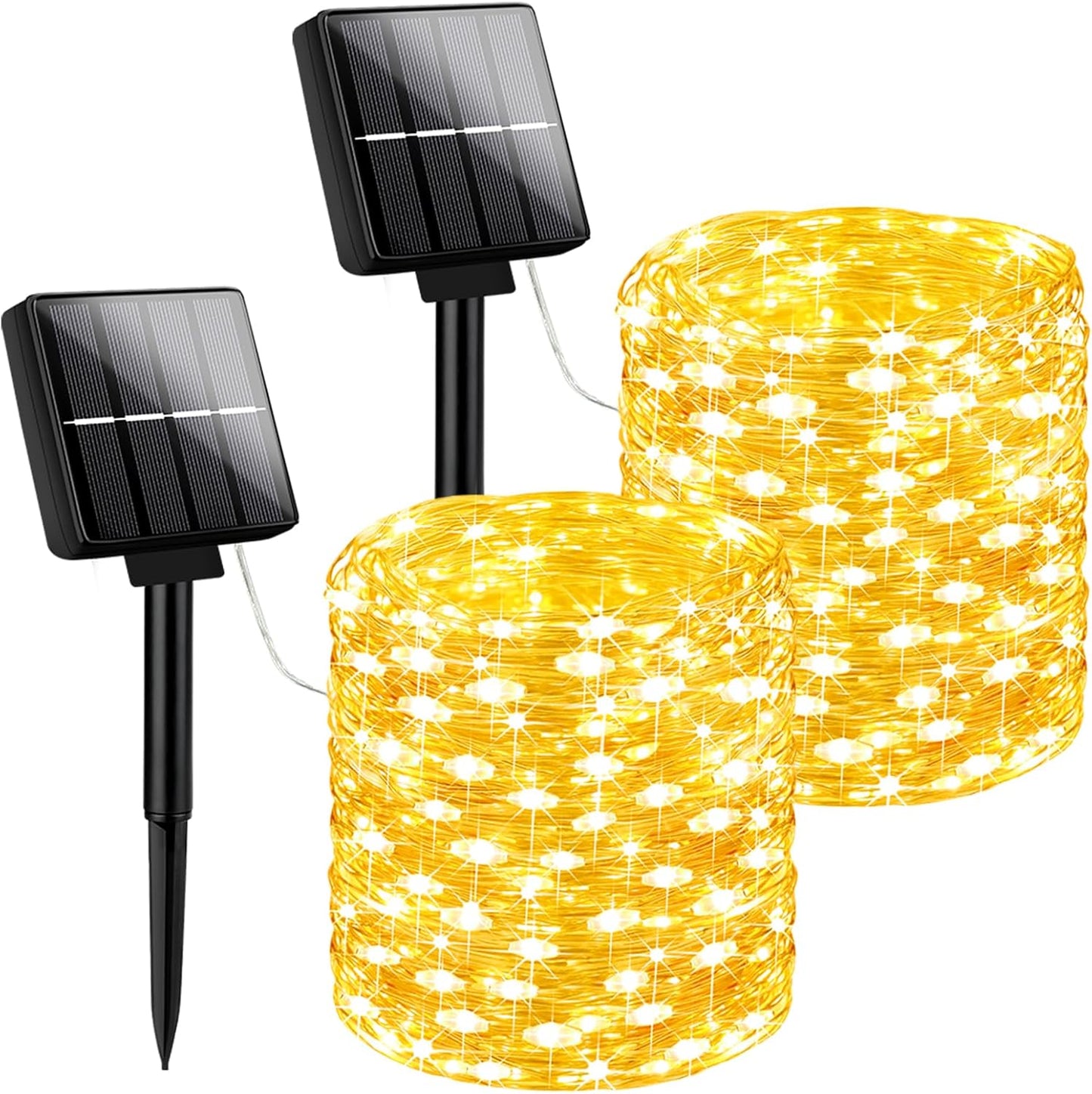 Brightever Outdoor Solar String Lights Waterproof, 2-Pack Total 80FT 200LED Solar Fairy Lights for Outside with 8 Lighting Modes, Solar Twinkle Lights for Yard, Christmas, Party (Warm White)