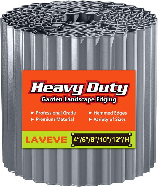 LAVEVE Corrugated Metal Garden Edging 10" x 20Ft, Landscape Edging Border for Lawn, Flower Bed, Garden Fence, Paver Edging (Light Gray)