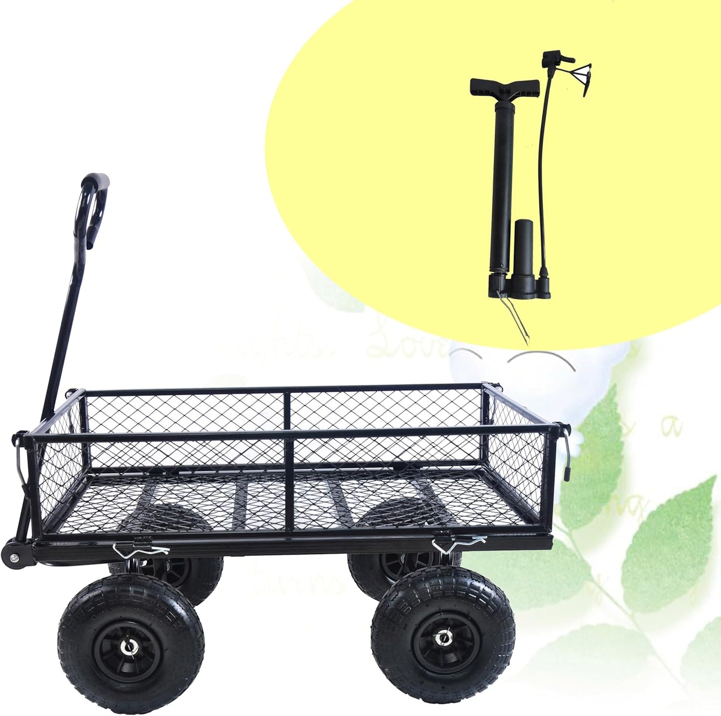 Wagon With Removable Sides for Farms, Warehouses - Garden Dump Cart With Air Wheels (Black) - Essential for Your Dream Garden