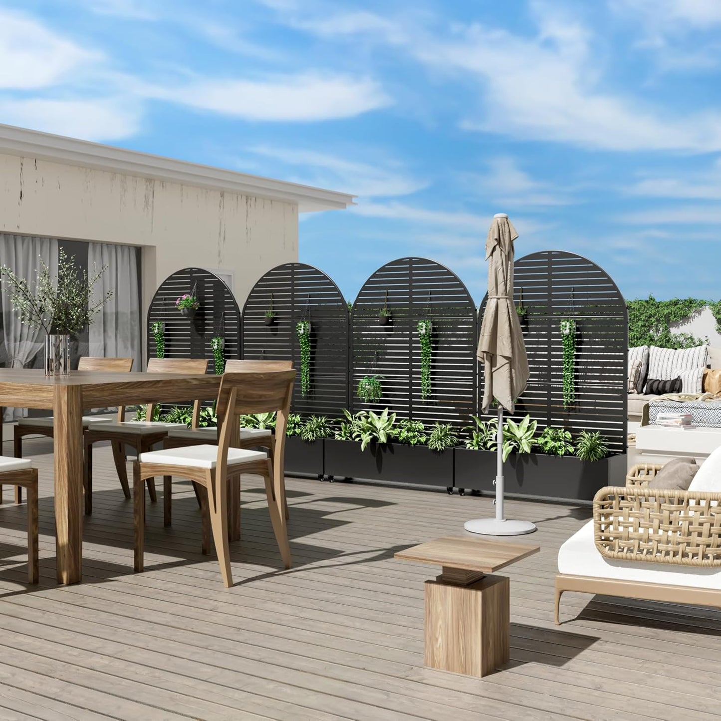 Casaphoria Metal Raised Garden Bed with Trellis and Wheels, 72"x35"x16" Arched Planter Box for Climbing Plants, Vegetables & Vines, Features Drainage Holes and Privacy Screen (Black-Louvered)