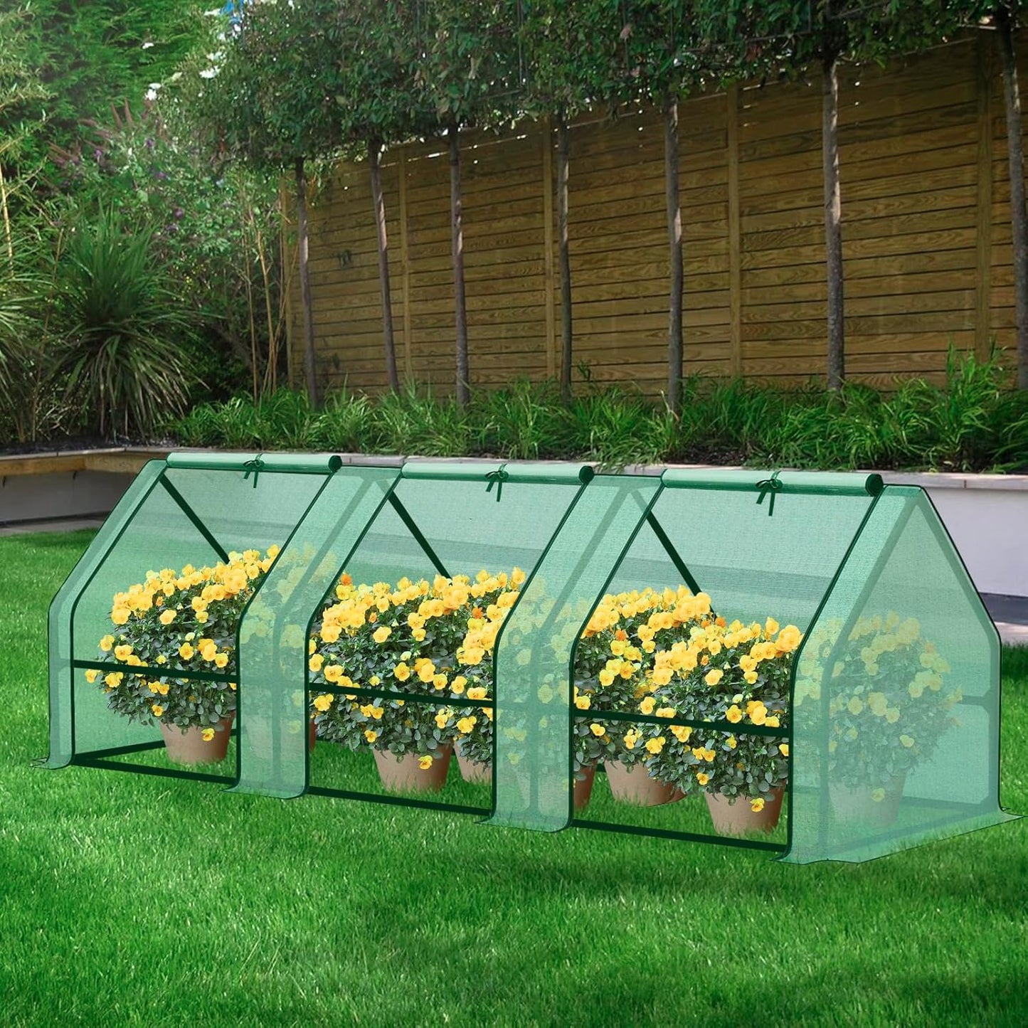 BPS 9x3x3 ft Mini Greenhouse with Green PE Cover UV-Protected Roll-Up Zipper Doors, Ideal for Indoor or Outdoor Use on Raised Garden Beds
