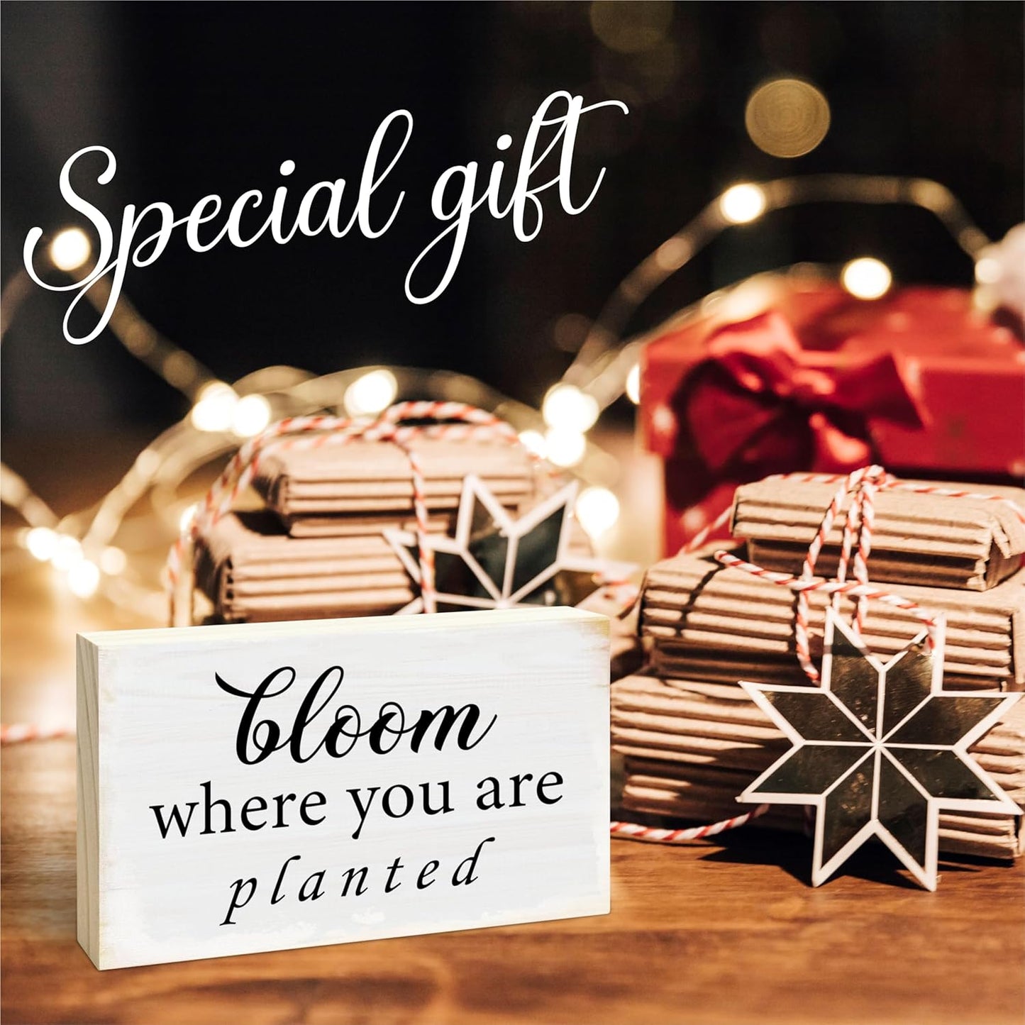 Rustic Wooden Block Sign - Bloom Where You Are Planted - 5"X3" Postive Pine Wood Plaque, Home & Garden Decor, Housewarming Gift For Friends, Desk & Tabletop, Shelf Accessories - A13