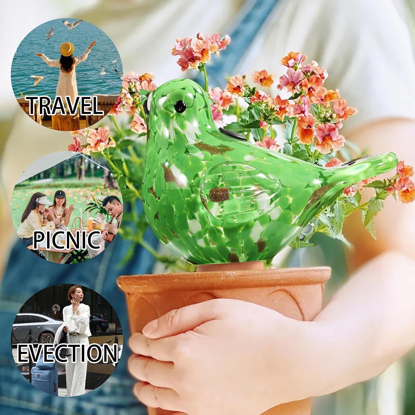 Glass Bird Shaped Plant Watering Ball Glass Automatic Watering Ball Flower Pot Insertion Spike Drip Irrigation Device Watering Ball Irrigation System Plant Enthusiast Gift (Green)