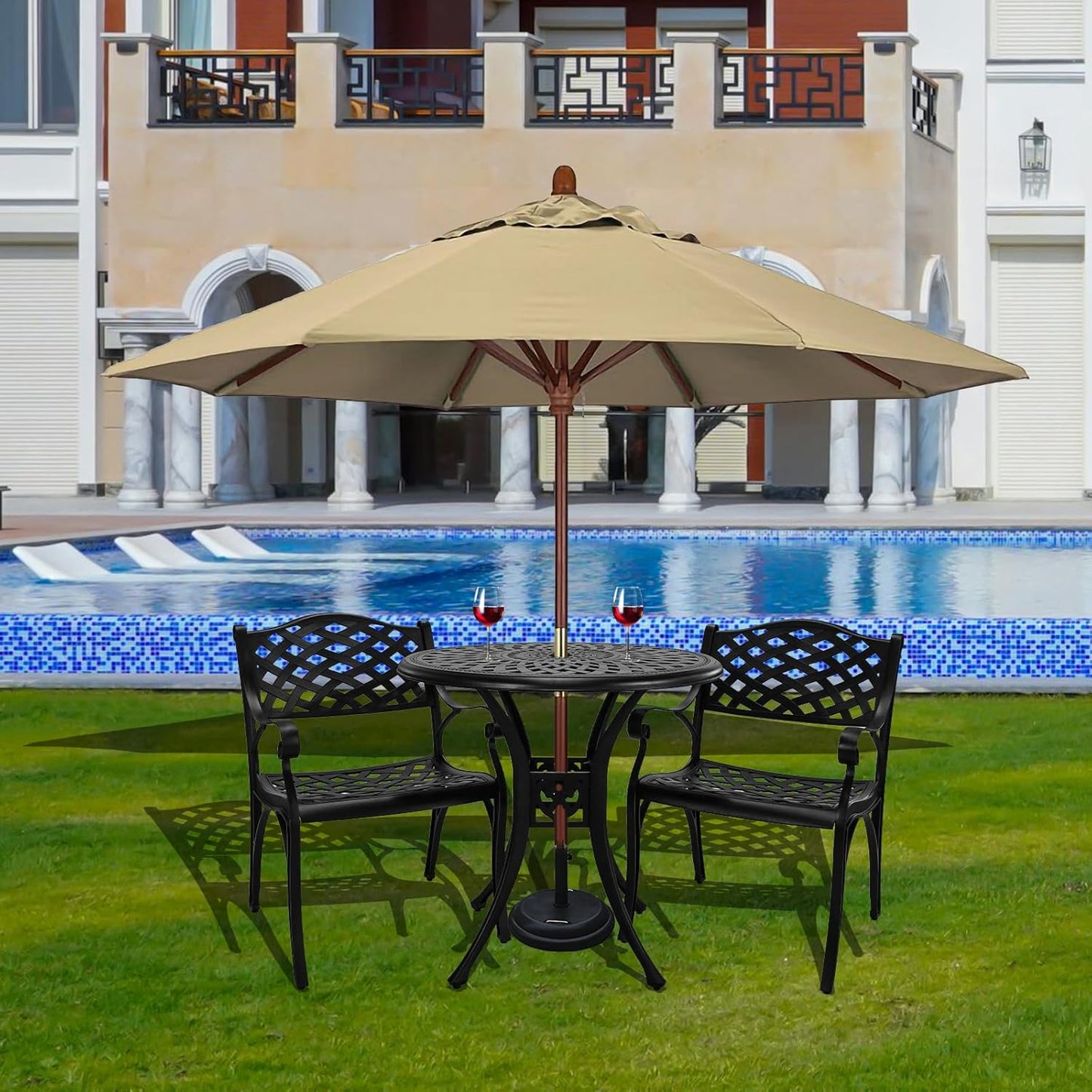 30.31" Outdoor Table and Chairs, Patio Table Set with 2.36" Umbrella Hole, Anti-Resistant Outdoor Dinning Set, Cast Aluminum Patio Furniture Set for Garden, Porch, Deck