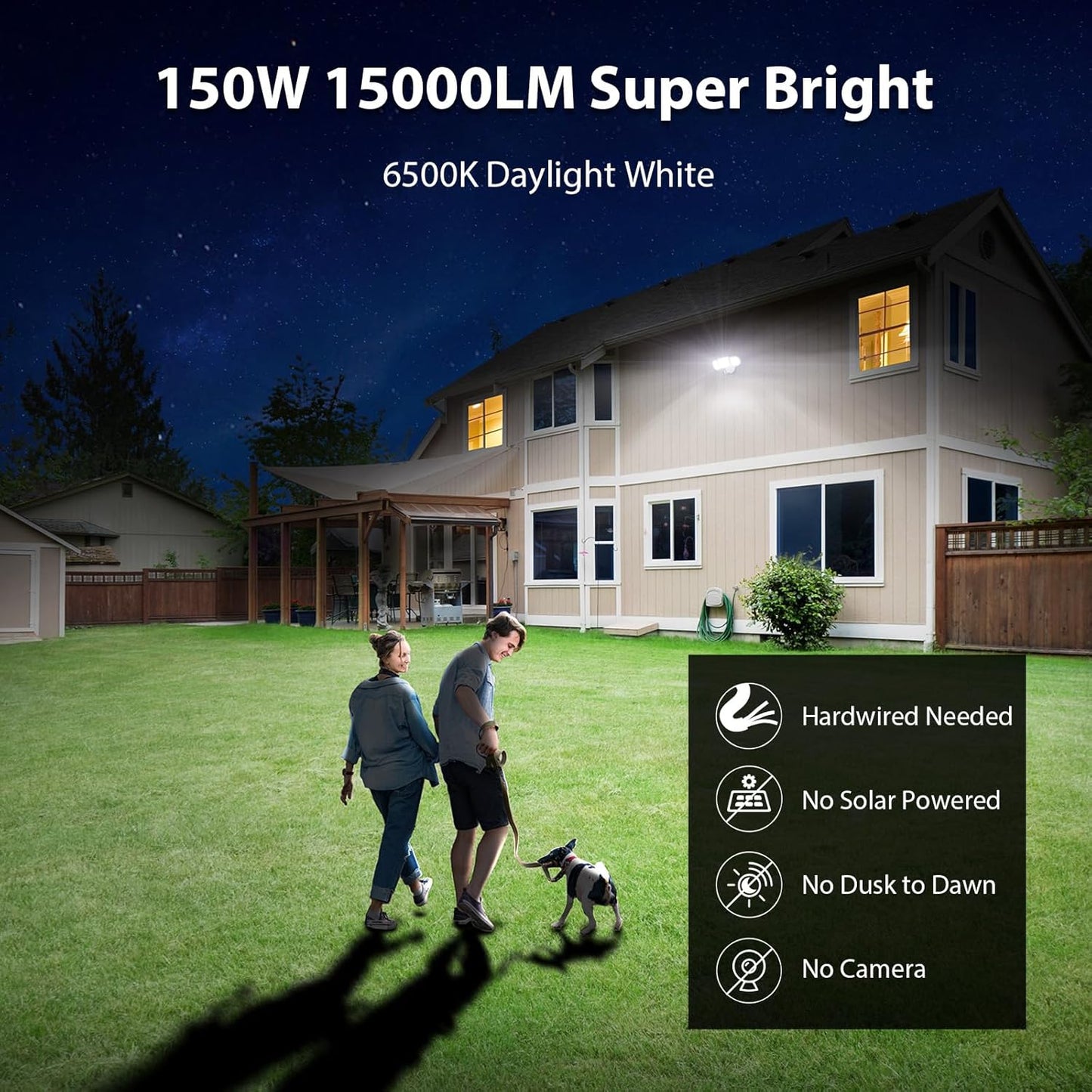 iMaihom 150W Motion Sensor Light Outdoor, 15000LM 6500K LED Security Floodlights, 3 Adjustable Head Motion Detection Light IP65 Waterproof for Yard Garage White 2pack