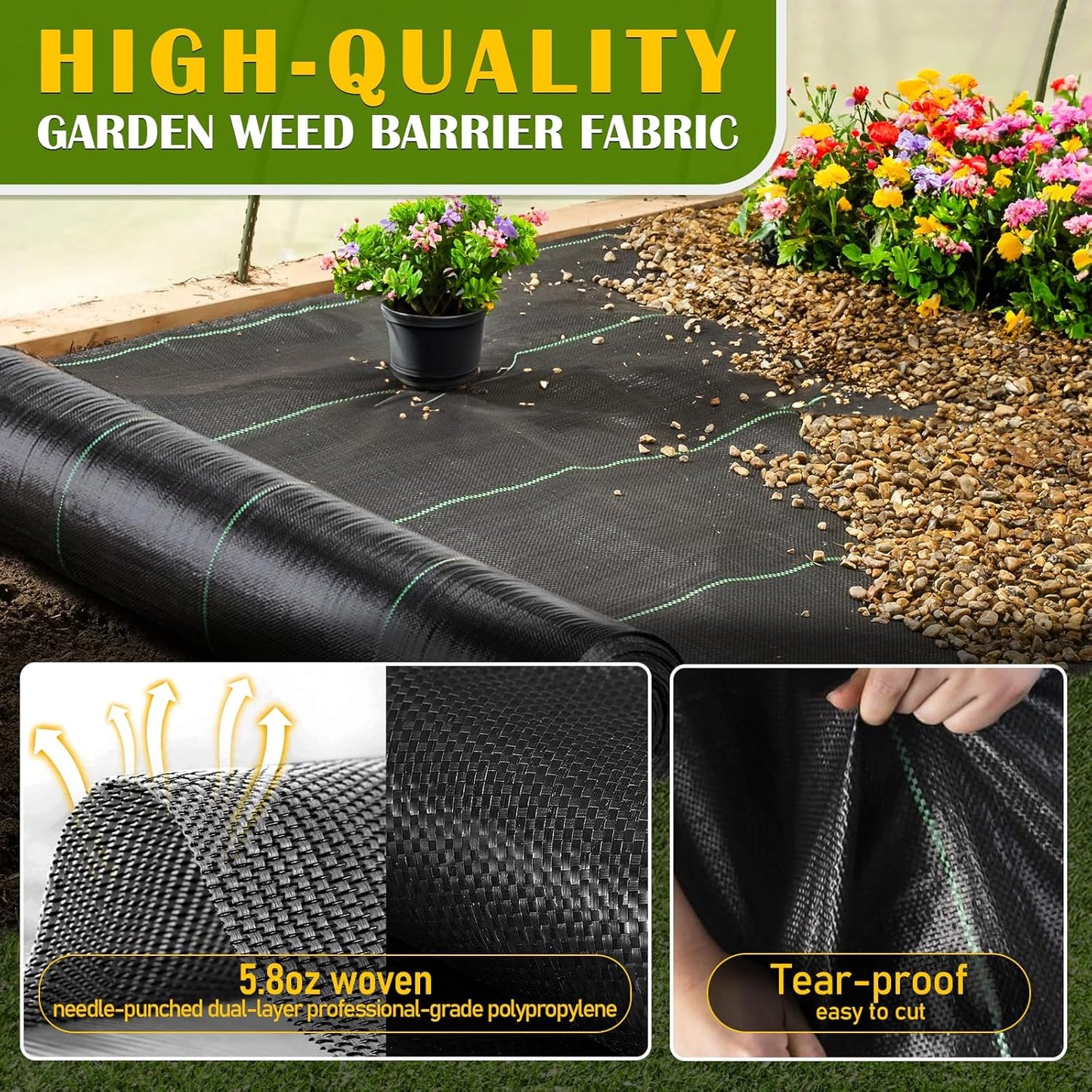 KAKO 3x300FT Weed Barrier Fabric Heavy Duty, Weed Barrier Landscape Fabric, Garden Weed Barrier Fabric, Garden Weed Barrier Fabric Weed Cloth for Garden Fabric, Landscaping Fabric, Driveway Fabric