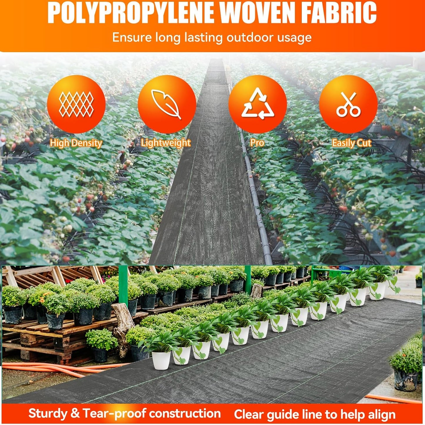 2.4oz-2 Pack 4x50FT Weed Barrier Landscape Fabric - Durable Weed Block Gardening Ground Cover Mat, Woven Geotextile Fabric for Underlayment, Commercial Driveway Stabilization, Weed Control Cloth