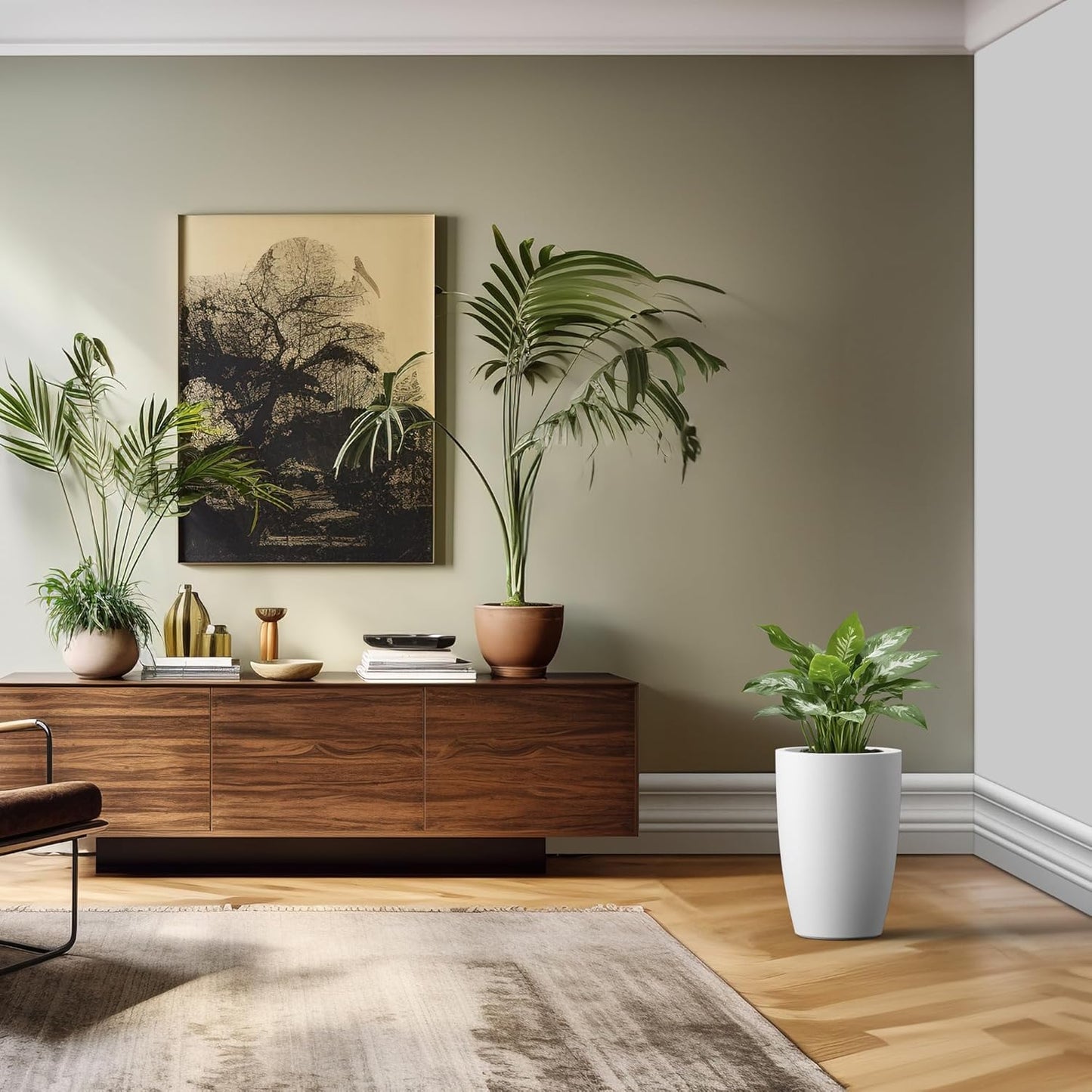 Kante 18.1" H Tall Round Concrete Planter for Outdoor Indoor, Modern Decorative Plant Pots with Drainage Hole & Rubber Plug for Home & Garden Pure White