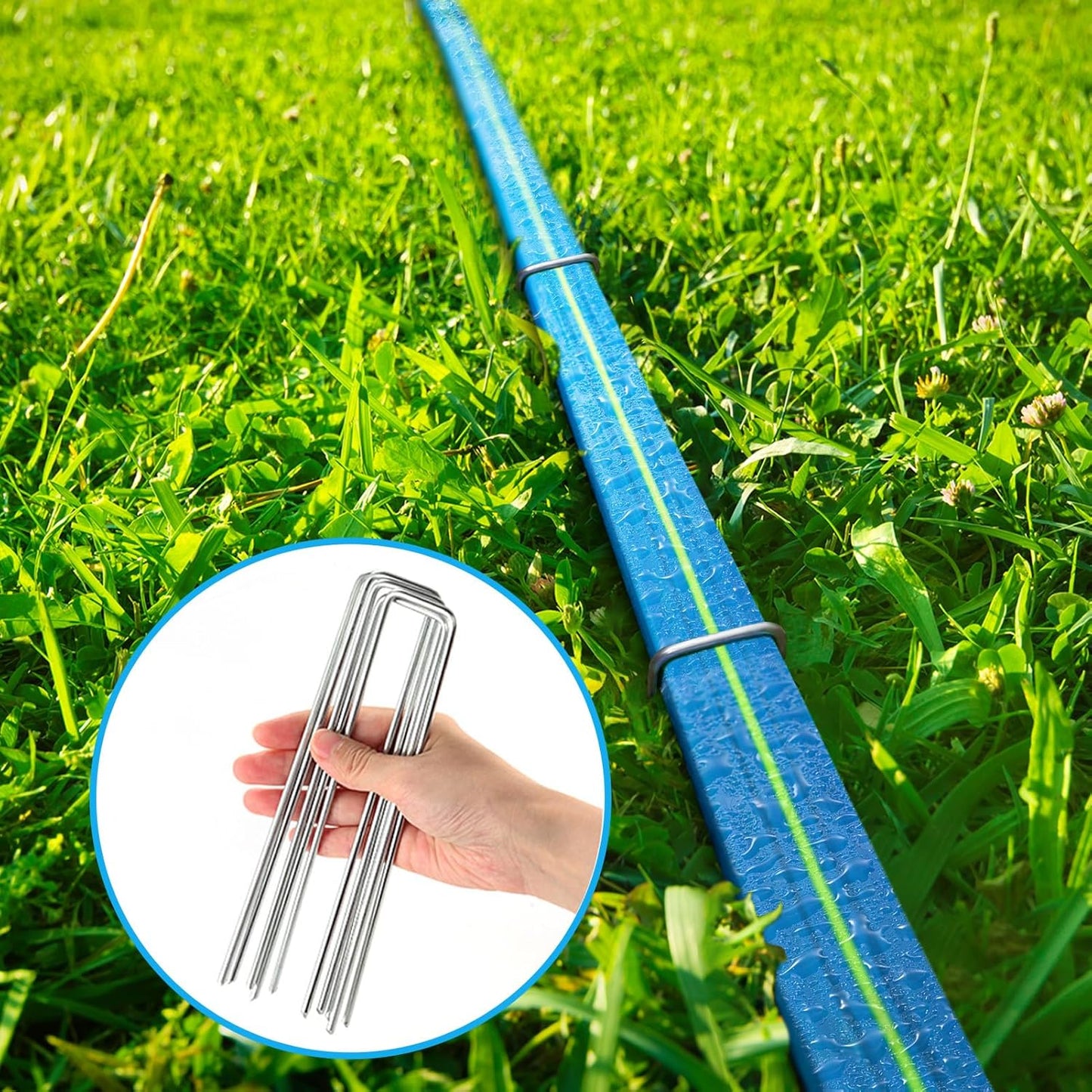 Sprinkler Hose 100FT, Heavy Duty Watering Hoses, Efficient Irrigation Tubing for Garden Lawn Sprinklers System with 40 Pack Staples