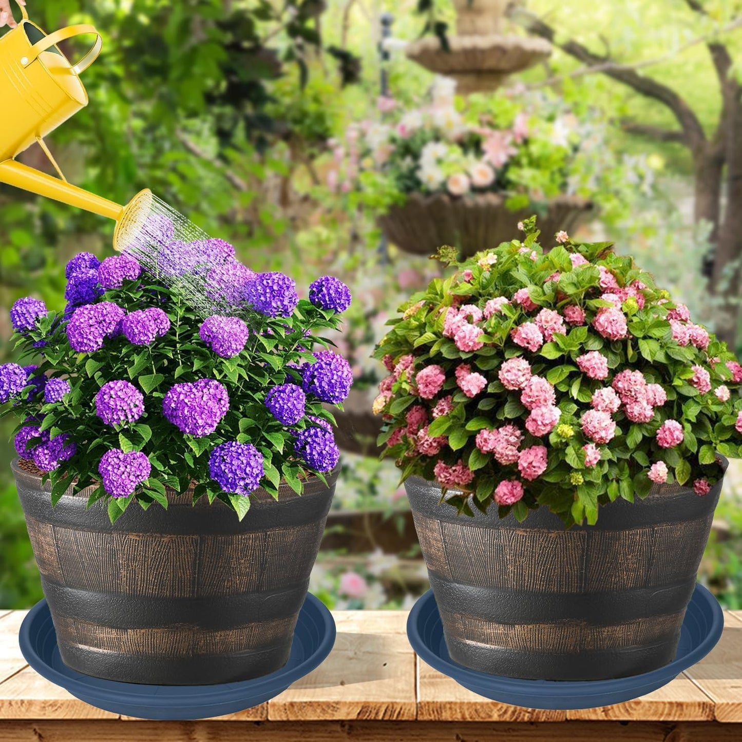 2 Pack of 22 inch Plant Saucer, Large Plant Tray, Heavy Sturdy Plant Drainage Tray for Indoors, Bird Bath Bowls, Sturdy Plastic Pot Tray for Planter 20 21"(Blue)