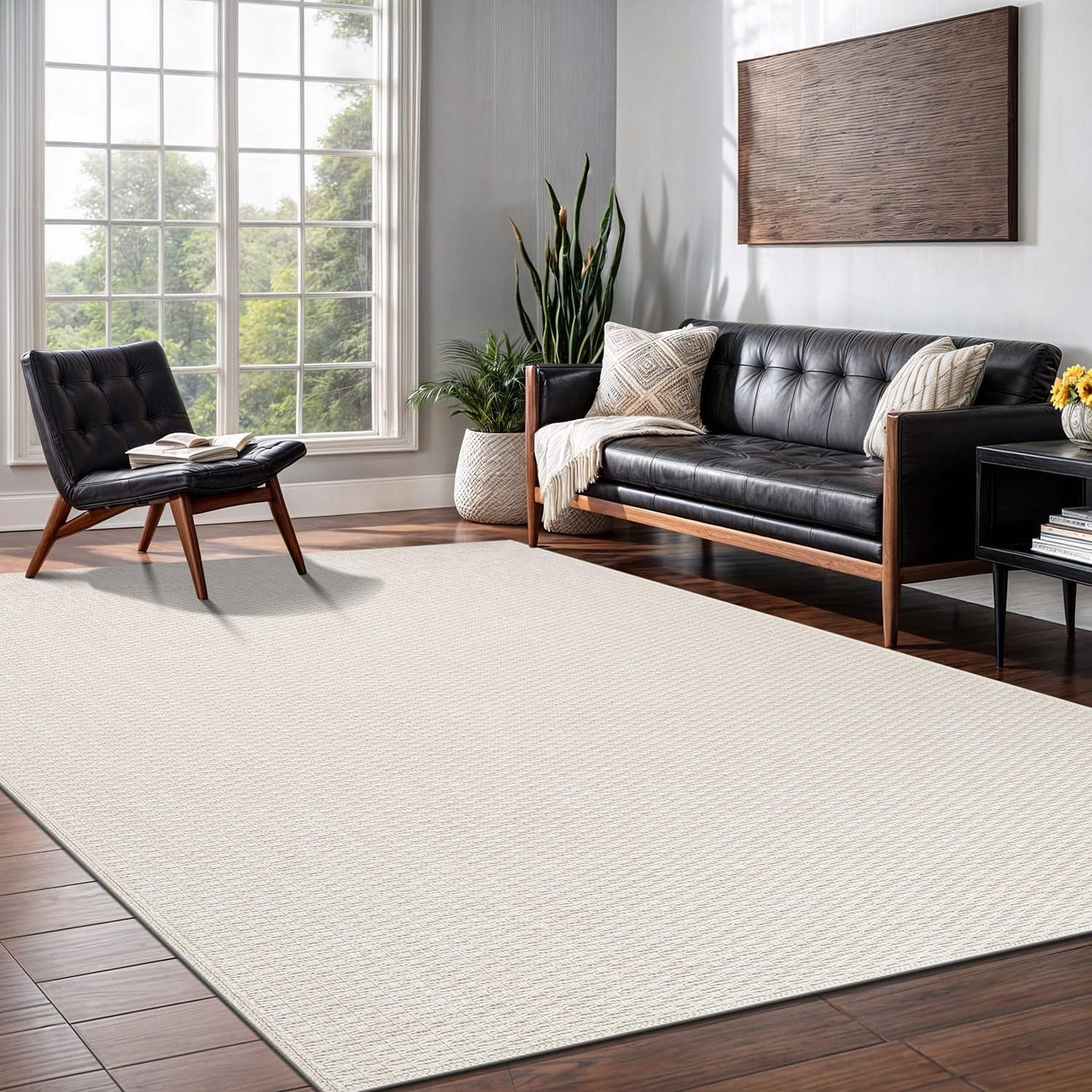 Easy Jute Rug 5x7 Indoor Outdoor Natural Rugs Solid Fiber Rug Woven Area Rug Boho Easy Clean Inside Carpet for Living Room Bedroom Dining Room Hallway or Outdoor Patio Porch (5 X 7 Bone)