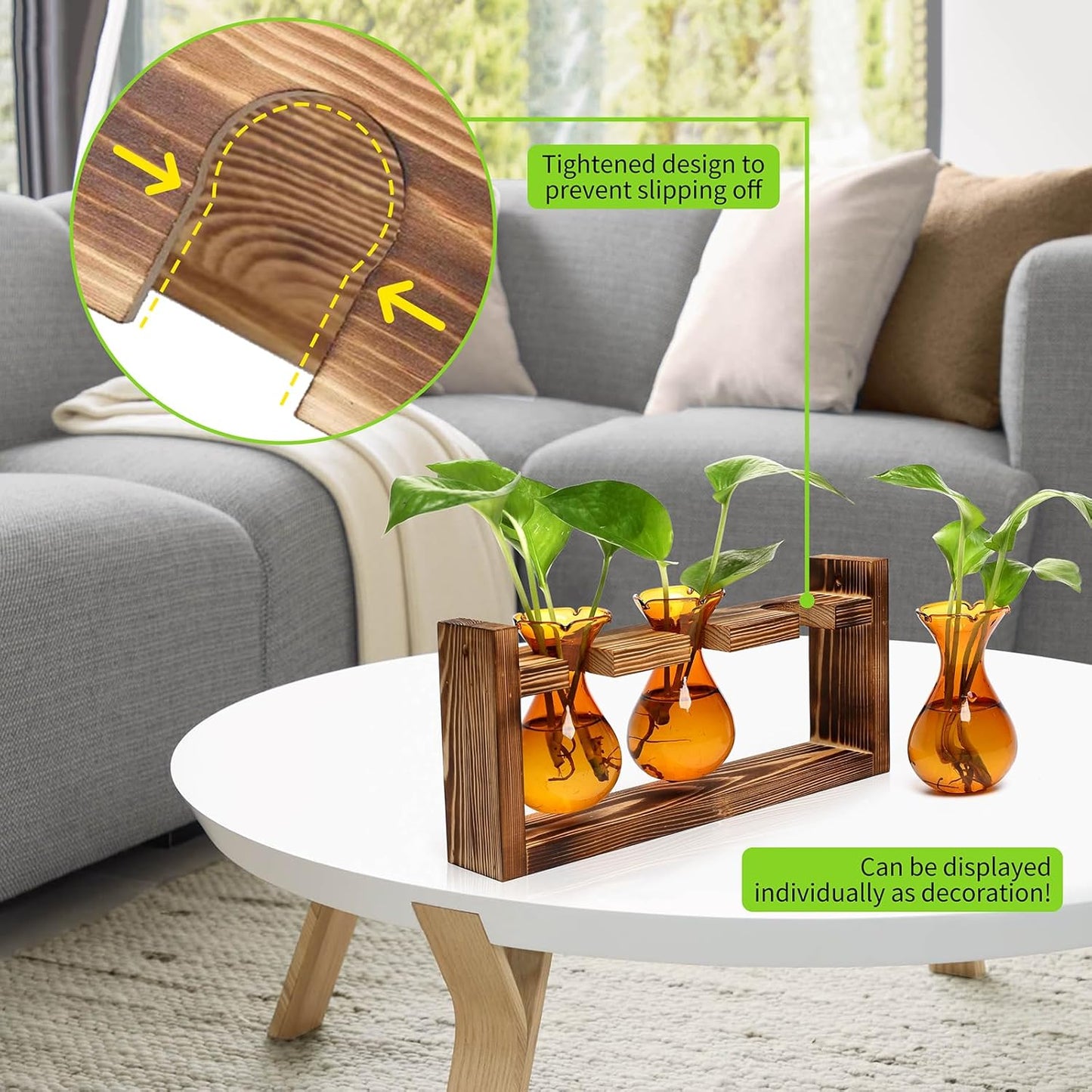 Plant Propagation Station Plant Terrarium Unique Birthday Gifts for Women Plant Lovers Home Office Decor Planter with Wooden Stand - 3 Bulb Glass Vase