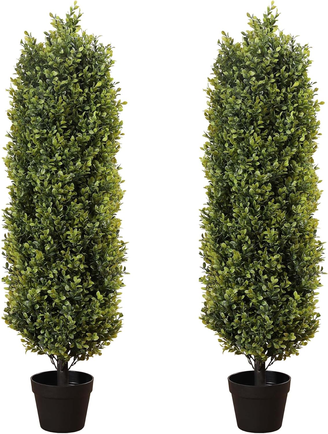 4ft Artificial Boxwood Topiary Trees (Set of 2) - UV Resistant Faux Plants for Outdoor/Indoor, Realistic 48in Fake Bushes and Shrubs for Front Porch, Planter, Patio - Low Maintenance & Evergreen