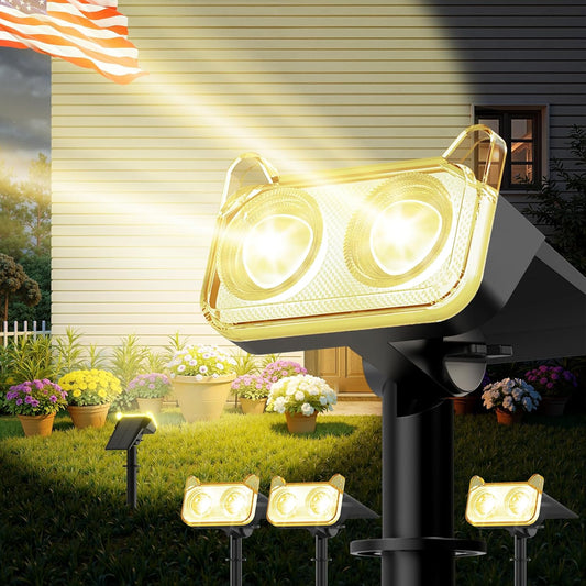 WdtPro Solar Lights Outdoor Waterproof, Solar Spot Lights Outdoor with Optical Lens, Auto ON/Off, 30H+ Runtime, Landscape Spotlights for Flag Yard Path Garden Tree, Warm White 4 Pack