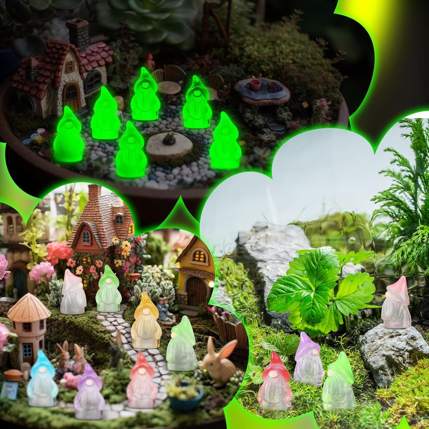 60 Pcs Mini Resin Luminous Gnomes Bulk Tiny Fairy Resin Statues Glow in The Dark Small Gnomes Miniature Figurines for Landscape Outdoor Patio Yard Lawn Plant Pots Fairy Decor(Classic)
