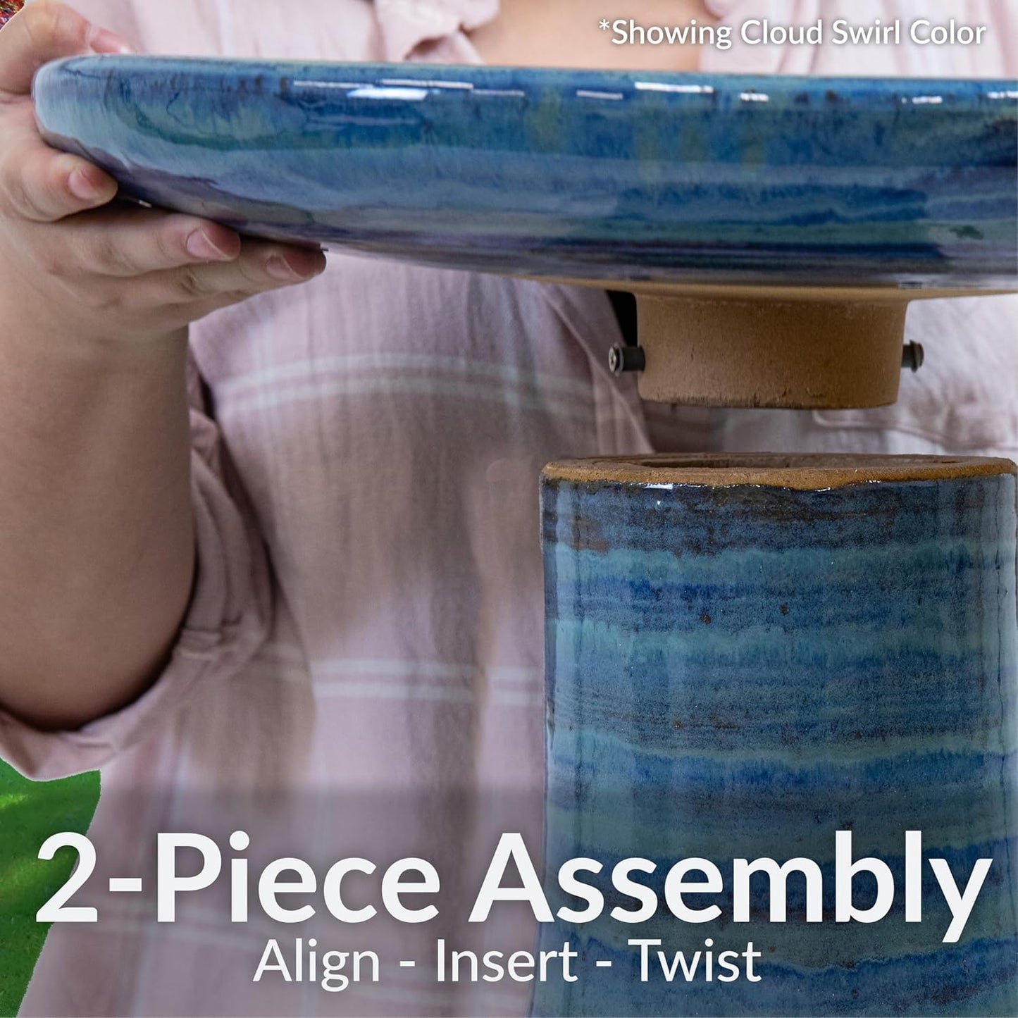 Sunnydaze 21" H Ceramic Bird Bath for Outside - Hand-Painted Outdoor Bird Bath Bowl, UV/Frost-Resistant Finish - Cognac Yellow - Ribbed Pedestal