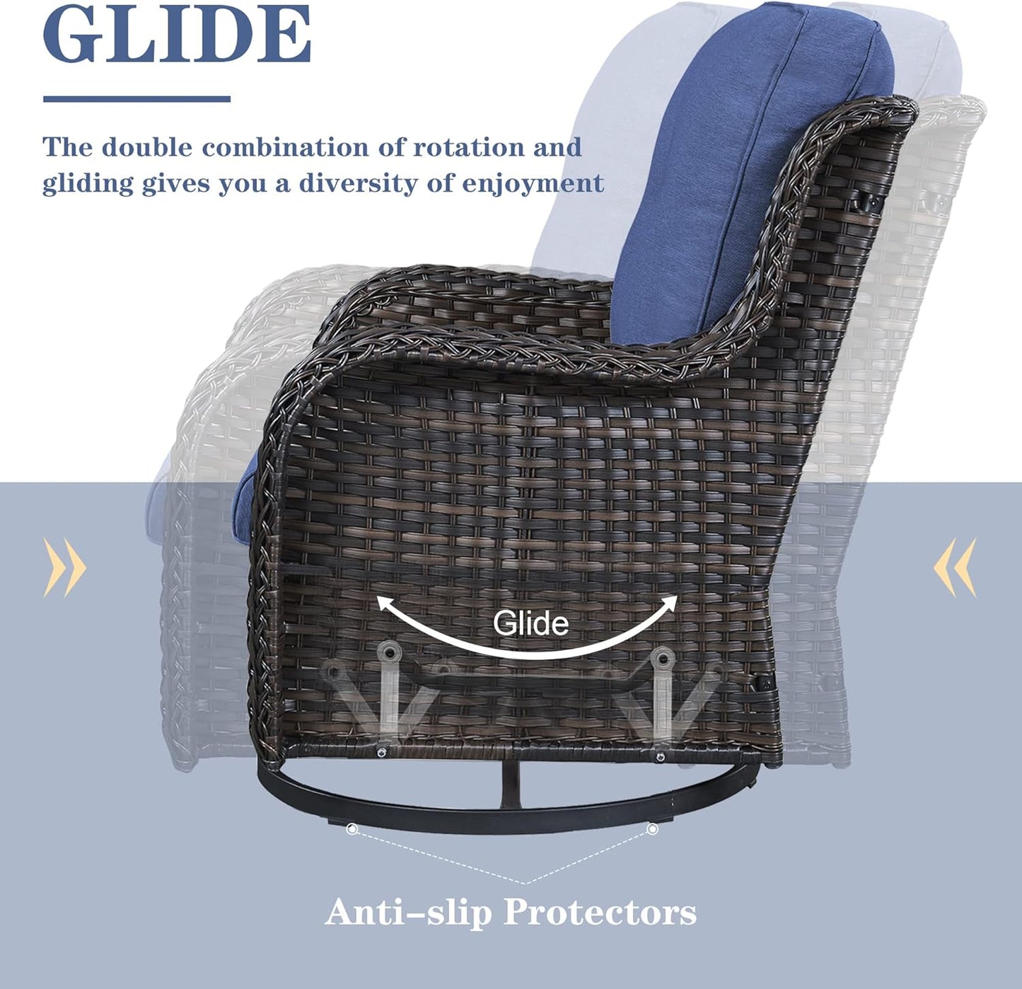 4 Pieces Patio Furniture Sets, Wicker Patio Swivel Glider Chair with Ottomans, Outdoor Furniture Set for Outside Porch, Deck, Balcony, Garden