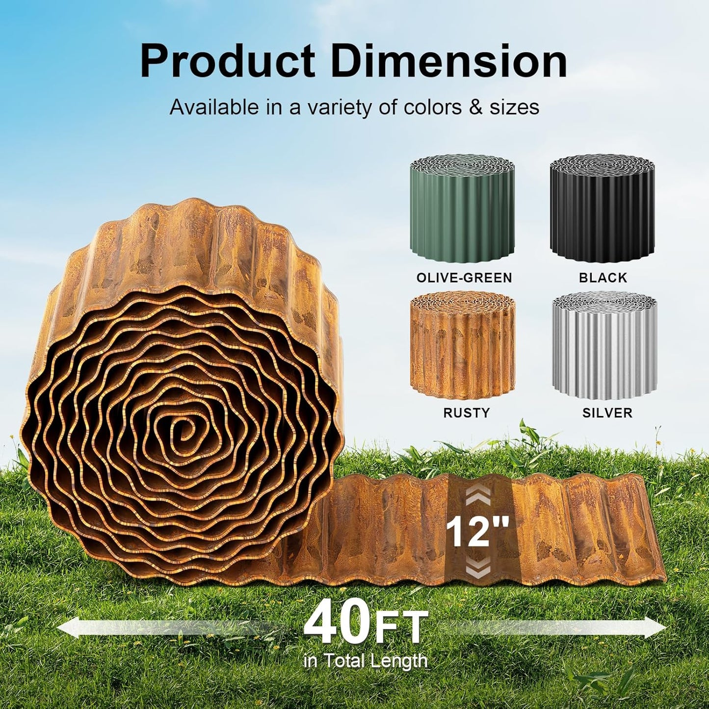 Land Guard Corrugated Garden Edging Border,12" x 40' Landscape Paver Edging, Tall Landscape Edging, Fence for Garden, Flower Bed, Lawn and Landscape Edging (Rusty)