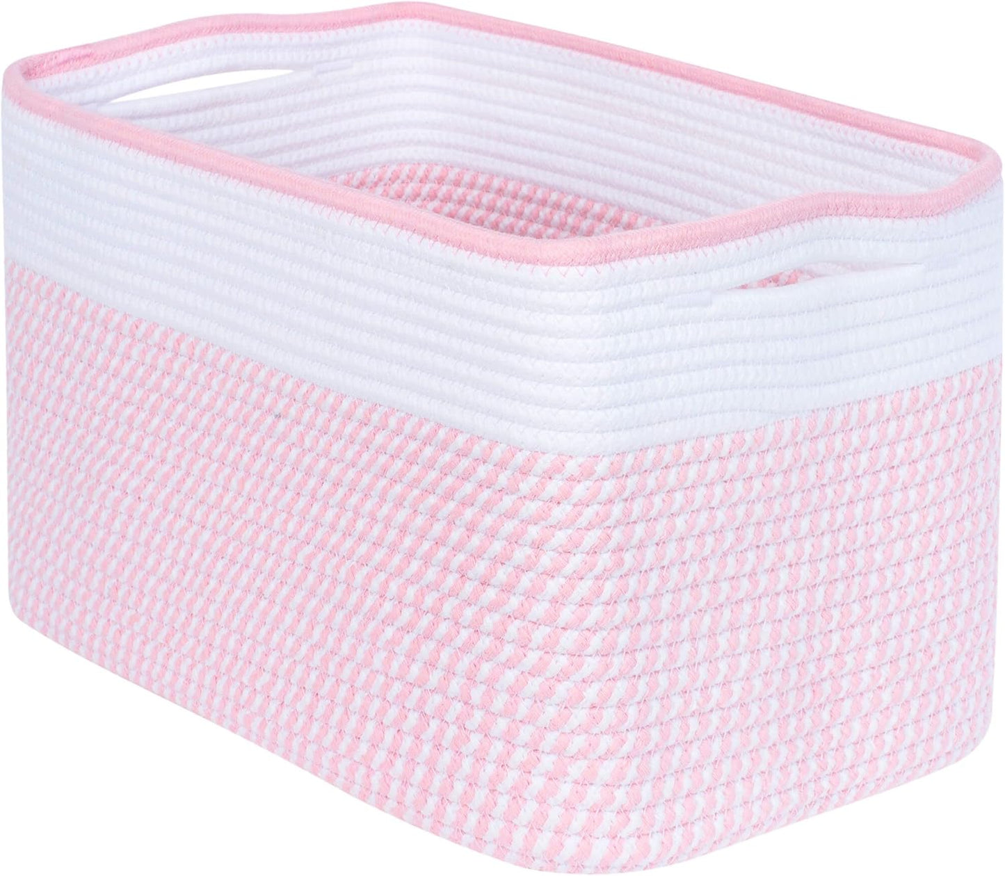 MINTWOOD Design Storage Basket for Shelves, Decorative Baskets for Organizing, Book Basket, Storage Cube Bin Box, Woven Closet Organizer, Pantry Closet and Shoe Basket, Light Pink