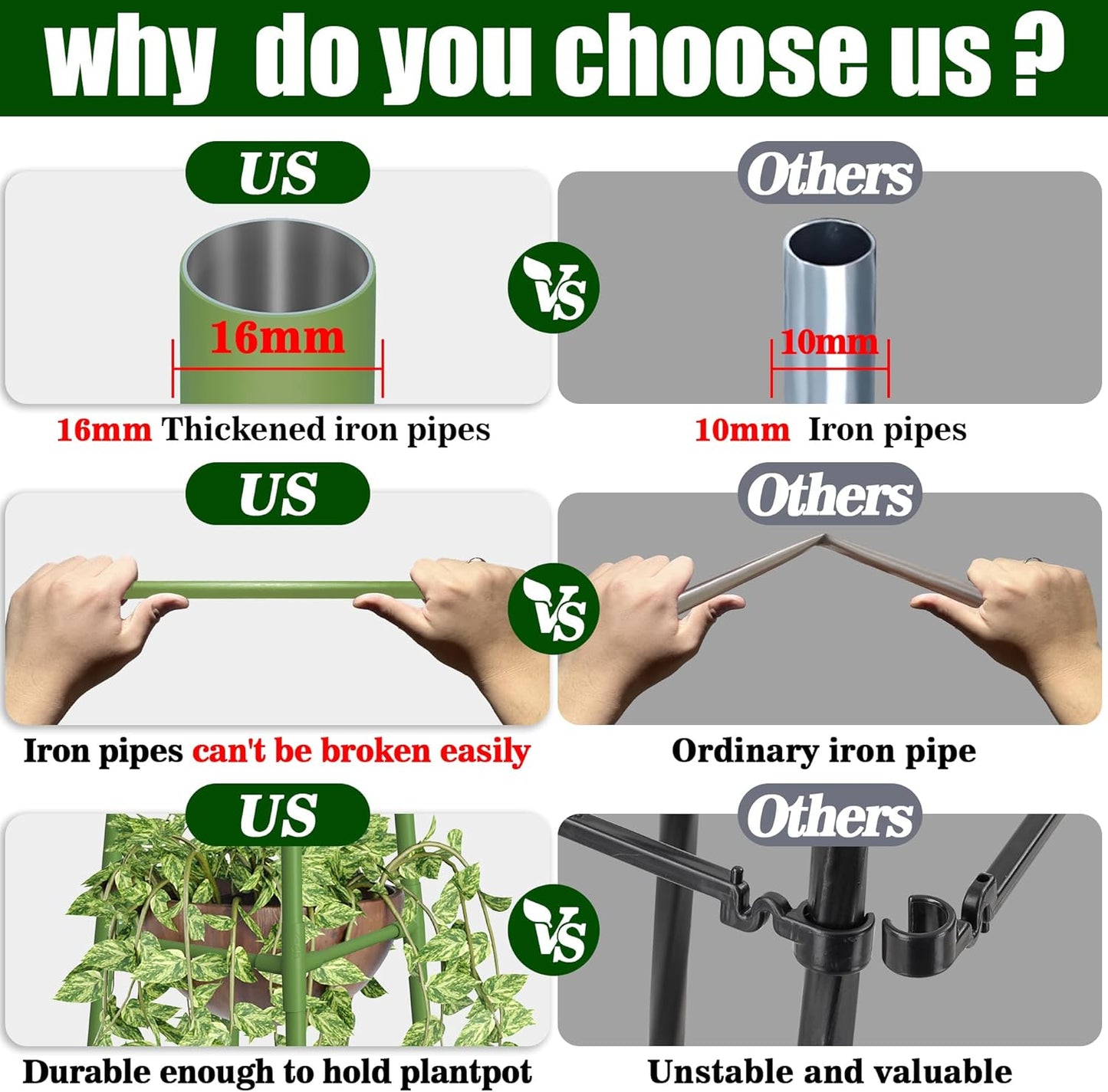 6FT Obelisk Trellis for Climbing Plants Outdoor, 16mm Rust-Proof Extra Thickened Plastic-Coated Metal Pipes, Indoor Climbing Support for Potted Plants, Vines, Flowers Stands,Green