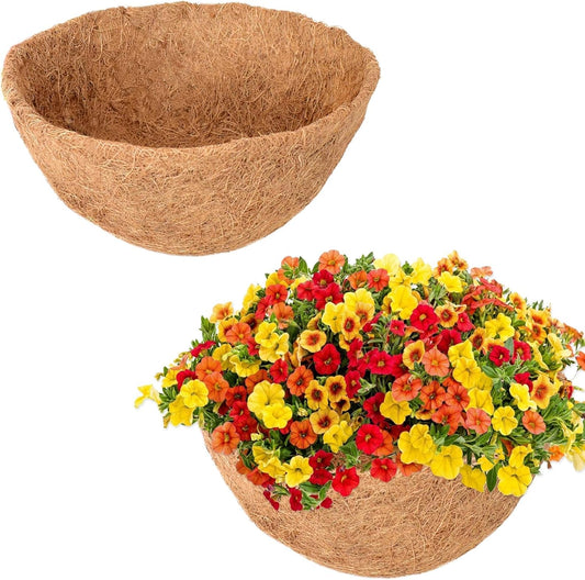 Halatool 2 PCS 14 Inch Round Coco Liners Hanging Basket 100% Natural Replacement Coconut Liners for Planters Garden Flower Pot Vegetables Herbs