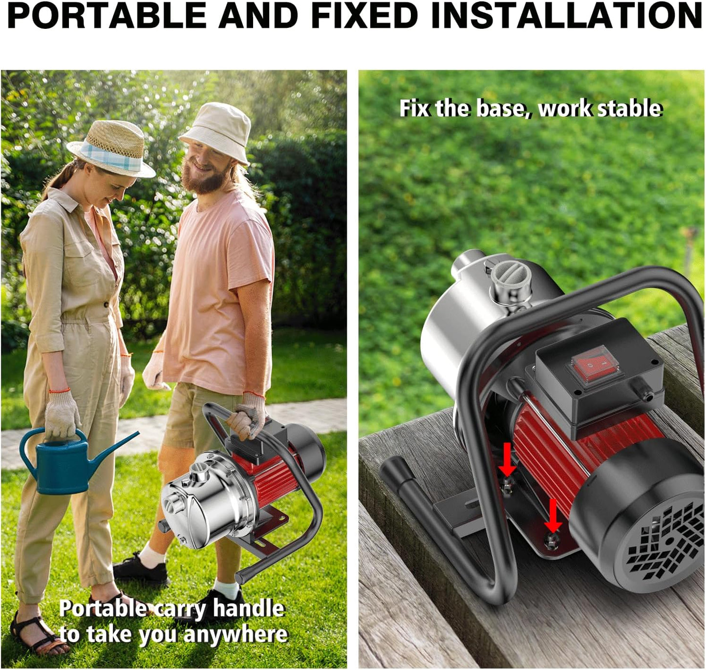 1.6HP Shallow Well Pump, 1300GPH Shallow, Portable water, for Garden Farm Irrigation Lawn, Sprinkler System, transfer pump Remove Standing Water, Landscape Fountain.