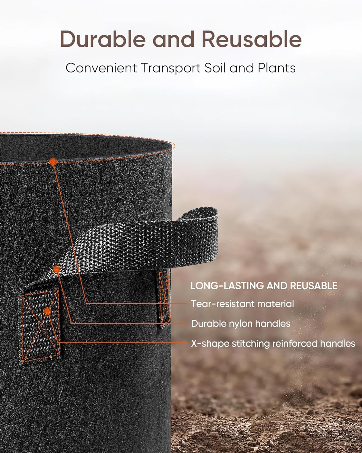 The Growing 5 Pack 15 Gallon Fabric Grow Bags，Thickened Aeration Nonwoven Fabric Plant Pots with Durable Handles,Heavy Duty 300G Planter Pot for Tomato, Fruits, Vegetables and Flowers, Black