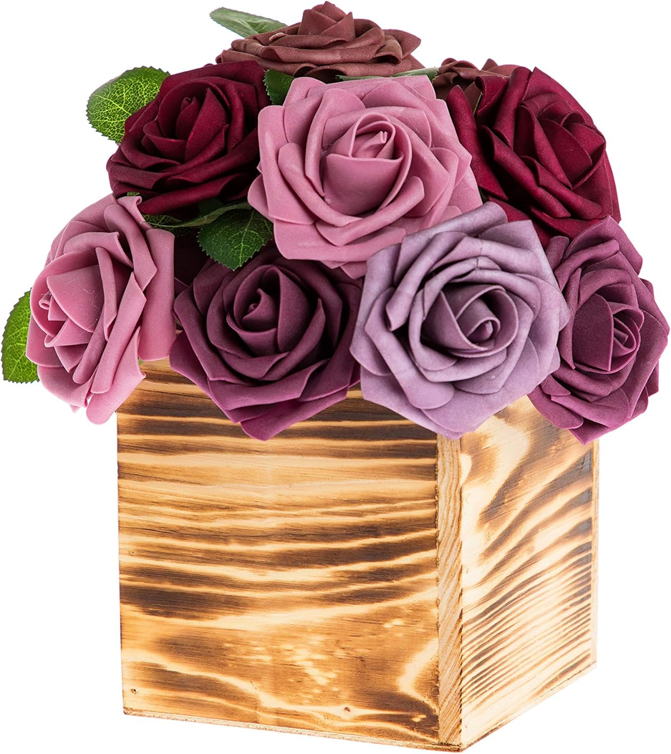 Wooden Planter Box, Rustic Burned Wood/Whitewash with Plastic Liner l Garden Decor l Restaurant and Wedding Decorations l Wood Box (5x5 Set of 4, Burned Wood)