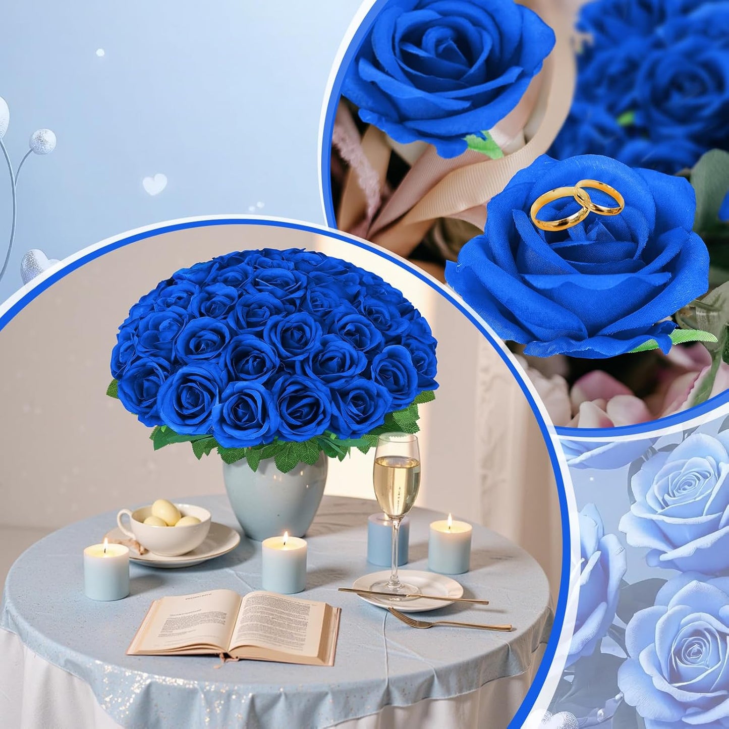 36 Pcs Royal Blue Artificial Roses with Long Stems, Blue Fake Silk Rose Artificial Flowers Bulk for Bridal Wedding Bouquet Centerpiece Ball Arrangement Party Decor