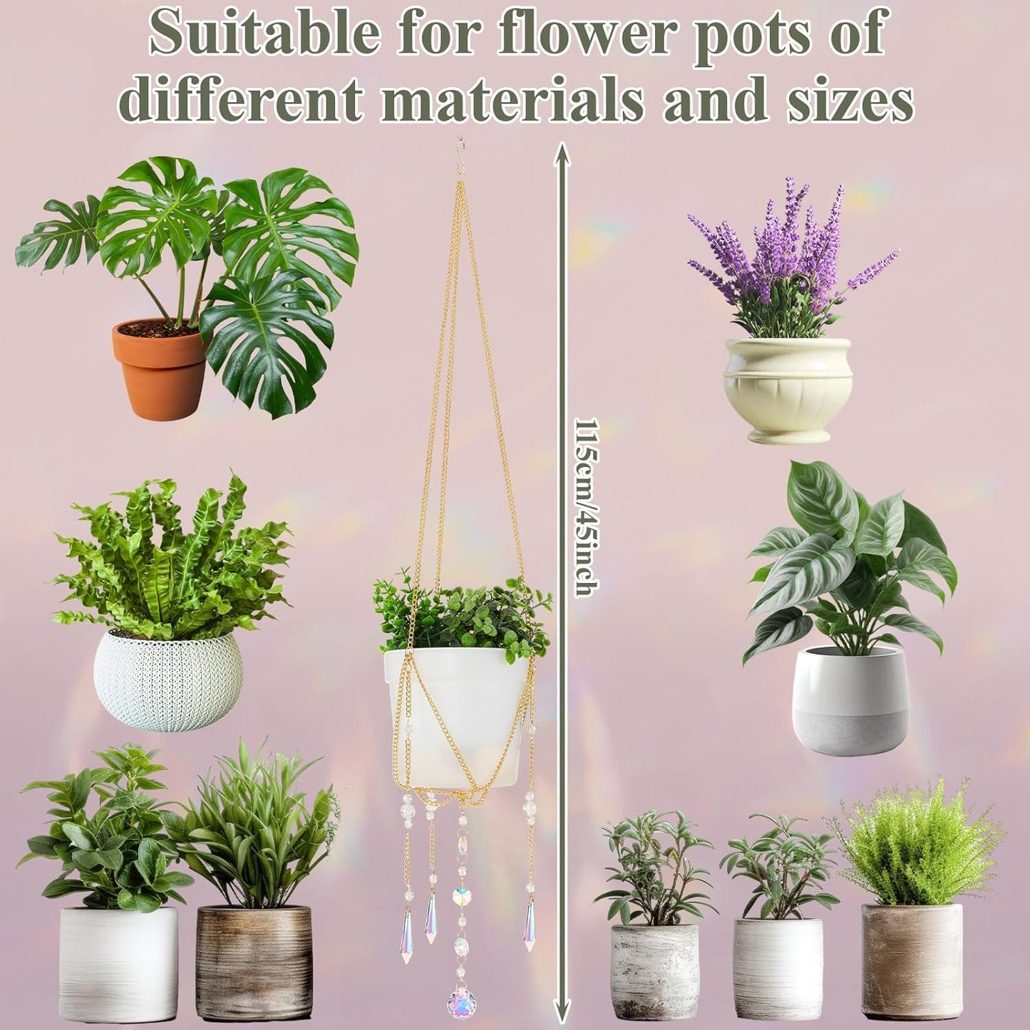 Chunful 3 Pack Sun Catcher Plant Hanger with Beads and Glass Crystal Beaded Plant Hanger Sun Catchers Kit Hanging Basket Accessories for Indoor Home Rainbow Decor, Pots Not Included(Gold)