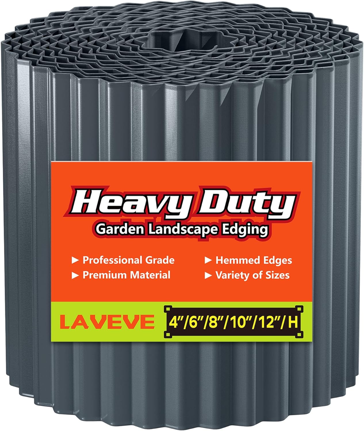 LAVEVE Corrugated Metal Garden Edging 8" x 20Ft, Landscape Edging Border for Lawn, Flower Bed, Garden Fence, Paver Edging (Dark Gray)