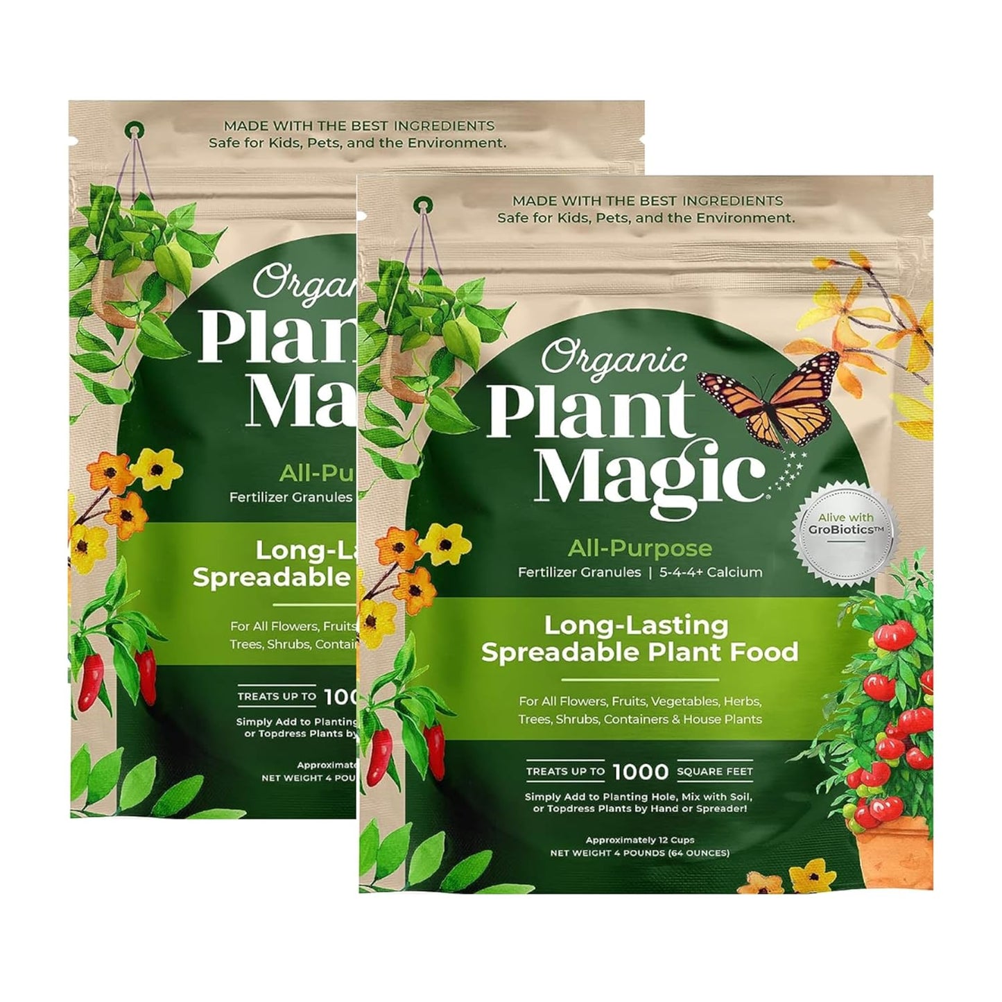 Organic Plant Magic - Truly Organic™ Slow Release Granular Fertilizer: Long-Lasting Plant Food Granules - Indoor & Outdoor Flowers, Vegetable Gardens, Fruit Trees, Shrubs, House Plants (Two 4 lb Bags)
